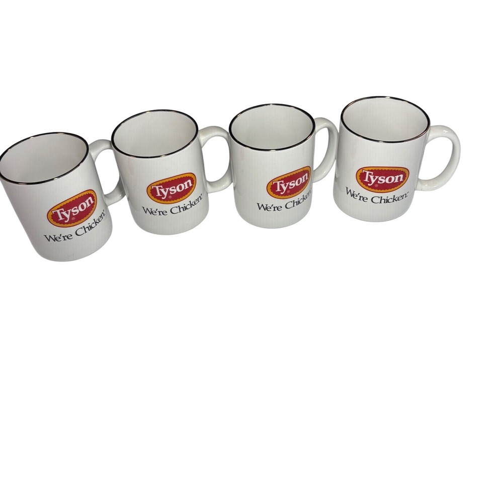 VTG Tyson We're Chicken Coffee Mugs Set of 4 Linyi Silver Phoenix White Silver